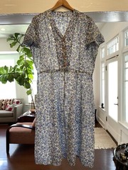 VTG 40s Day Dress White W/Blue Pink Floral Print 100% Cotton 36 Waist (Many Flaw