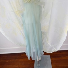 VTG Miss Elaine Sheer Chiffon Mint Green Floral Empire Maxi Nightgown V-Neck