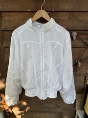 Vintage ups Adidas Original Womans White Nylon Retro Crinkle Short Jacket S/M