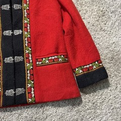 VTG Fjord Fashions Norway Red Wool Folk Jacket EU 40 Norwegian Rose Trim Nordic