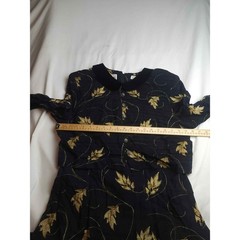Karin Stevens Vintage Maxi Dress Black Gold Leaf Embroidery Velvet Collar Sz 14
