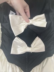Vintage 80s Roberta Prom Party Dress Black & White Bows Princess Ruffles 9/10