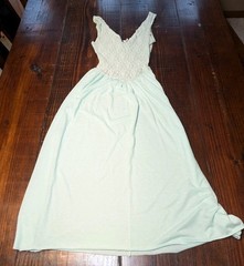 Vintage Nylon Dress Slip Negligée Small Sheer Stretch Lace Bodice Ice Blue