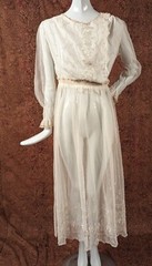EDWARDIAN EMBROIDERED NET TEA DRESS W NET SLEEVES + RUCHED CUFFS