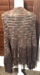Vintage Hand Knit Crochet Poncho Cape O/S Boho Fringe Hippie Brown Forest