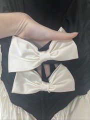 Vintage 80s Roberta Prom Party Dress Black & White Bows Princess Ruffles 9/10