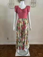 1930s 40s Rayon Crepe Dress Ruched Knot Bodice Floral Bias Skirt Talon Zip AS-IS