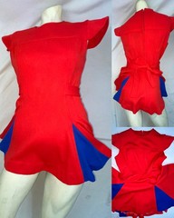 VTG 60S 70S WOMENS S MAJORETTE CHEERLEADER UNIFORM RED BLUE MINI DRESS