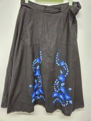 Vintage Style De Paris Women’s Cotton Hand Embr. Floral True Wrap Skirt, Sz S-L
