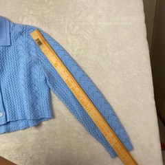 College Point Cropped Knit Cardigan Blue Long Sleeve Vintage 100% Orlon Acrylic