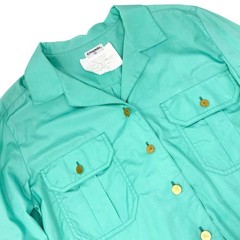 CHANEL Vintage PO4883 CC Logo Shirt Top #38 Button Light Green Gold 902593