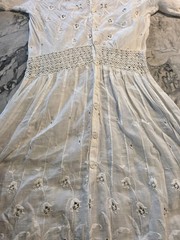 Antique Edwardian White Cotton Lawn Gown Embroidered Eyelet Lace Tea Dress XS