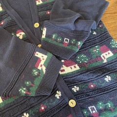 Vtg 90s Northern Reflections Knit Embroidered Country Cardigan L Navy Button Up