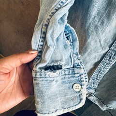 Thrashed Vtg 90s Lauren Jeans Co Denim Shirt Distressed Crest Large HK Old Money