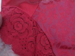 VTG MISS ASTOR glossy RED stretch nylon LACE insert MEGA HI leg panties XL /8