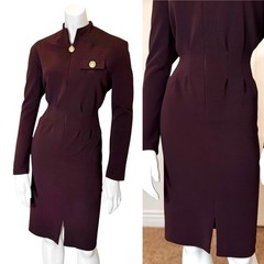 Vintage 80’s POWER PLEATS ZIP DRESS M Corporate Goth Medallion Stretch Bodycon