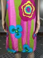 Vintage 60s Mod Hawaiian Flower Power Screen Printed Psychedelic Shift Dress