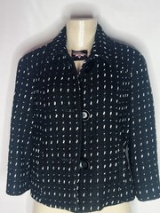 VINTAGE HARVE BERNARD BOILED WOOL CROPPED BLACK WHITE PRINT JACKET SZ 10
