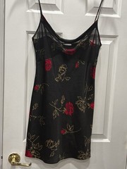 vintage california dynasty nightgown black with red roses satin on tulle size L