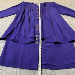 80s Luci Pellini Built-in Jacket Dress Sz 14 Purplish Blue Button Up USA Formal