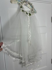 VTG ILGWU Victorian Wedding Dress Gown Sweetheart Neck with Train/Veil 8 Ivory