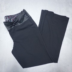 Vintage 90s Willi Smith Black Rayon Wide Leg Satin Trim Trousers Size 12 L