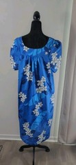 Hilo Hattie Hawaiian Original Muumuu 2XL Pedal Sleeves Blue White Hibiscus VTG