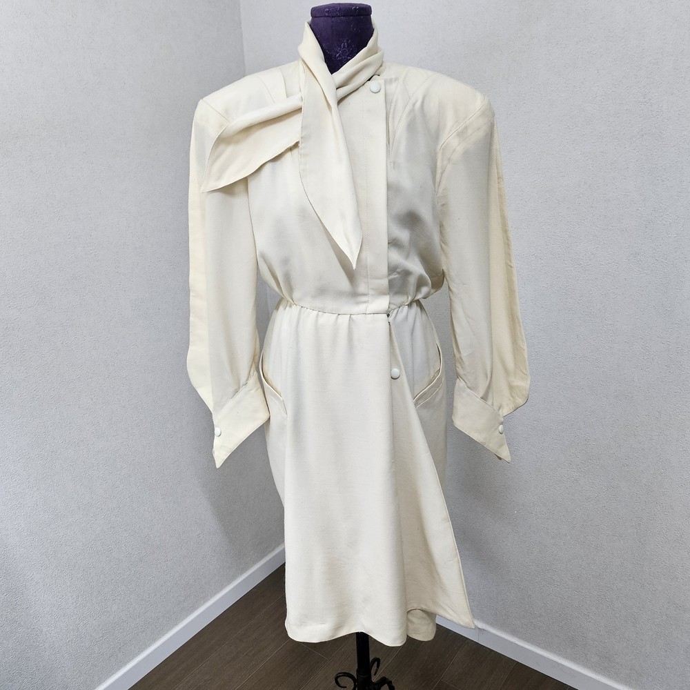 Auth Vintage Thierry Mugler 1980s Wool Cream Dress