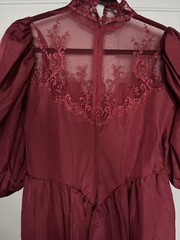 Vintage Eve of Milady Dress Burgundy Sz. 10 Puff Sleeve Lace Maxi