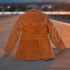 VTG 60s Suede Leather Jacket Coral Orange Tailored Slim Fit Notched Collar Boho