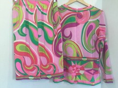 Vintage 1980s PIA RUCCI 2 pc 100% Silk Designer Pop Art Geometric 8 Pink Green
