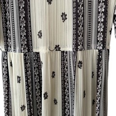 Vtg Hal Ferman Pleated Split Sleeve Midi Dress Sheer Brown Ivory Floral Large