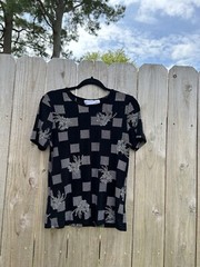 Vintage Jaclyn Smith Womens Blouse Slinky Knit No Iron Travel Size Small Black