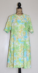 Vintage 1960s Rhapsody by Glazier Blue Green Yellow Floral House Dress Women’s M
