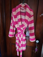 Vintage Croft & Barrow Pink Striped Robe Womens Medium Housecoat Loungewear