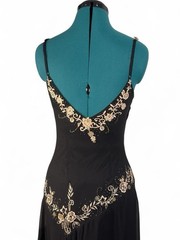 Vintage 90s Y2K Black Beaded Silk Cache Asymmetrical Slip Dress Whimsigoth Fairy