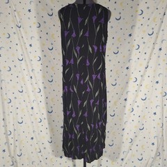Vintage Semi-sheer Black & Purple Calla Lily Sleeveless Dress | Size 14w
