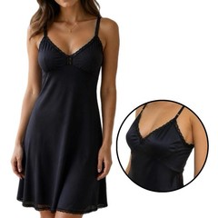 Vintage Shadowline Lingerie Dress Womens 70s Black Lace Trim Slip – 34 Tall