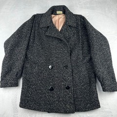 Jill Jr Womens XL Gray Wool Tweed Pea Coat Double Breasted Vintage USA Made