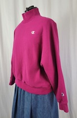 Vtg Champion Magenta Reverse Weave Mock Turtleneck Sweatshirt Chest Logo Size L