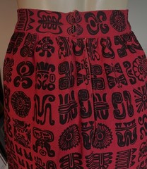 1960s Vintage Harwood Steiger “Tokens” Red Black Fabric Home Sewn Maxi Skirt M