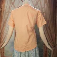 Vintage 1970’s Blouse Top Shirt Peach Pink V-neckline Eyelet Lace Cutouts Floral