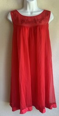 Vintage 60s Texsheen Red Chiffon Nylon Babydoll Nightgown Mini Slip Dress 38