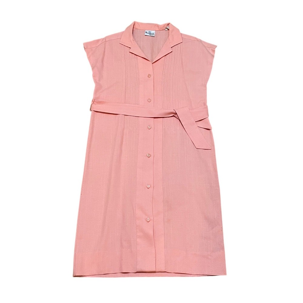 VTG Bayard Sport Women’s 12 Salmon Pink Pintuck Button Front Belted Shirt Dress