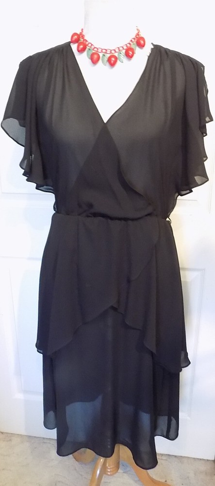 Vintage Black Ruffled Chiffon Dress Items California Size 8 B38