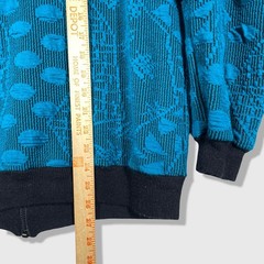 David Brown I. Magnin Zip Up Jacket Womens XS Blue Vintage 80s Geometric Grandma