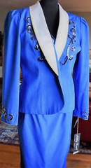 80s Vtg Abby Kent Cobalt Blue 3-Piece Suit Size 12 Cobalt Blue Sequins Applique