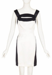 Thierry Mugler 1990s NWT Vintage Black & White Satin Silhouette Cocktail Dress M