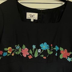 Donna Ricco Vintage Black Dress w Floral Front sz 10