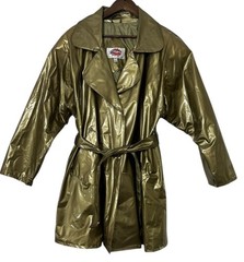 VTG 1980 Wippette Ken Sporn Vinyl Rain Coat Trench Gold Metallic Size M Y2K Glam
